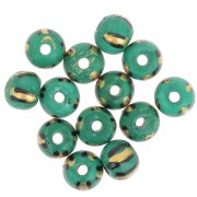 Assortimento di perle rotonde appiattite 10x8 mm in osso colorato - a righe - verde - dorato x20|raw }}