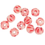 Set di perle d'osso rotonde appiattite 10x8 mm incise - Rosso chiaro x20|raw }}
