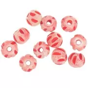 Set di perle d'osso rotonde appiattite 10x8 mm incise - Rosso chiaro x20