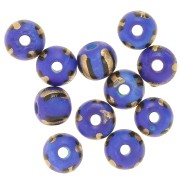 Assortimento di perle tonde appiattite in osso 8x7 mm - A righe - Blu - Dorato x20|raw }}