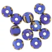 Nero - Assortimento di perle tonde appiattite in osso 8x7 mm - A righe - Blu - Dorato x20 Assortimento di perle tonde appiattite in osso 8x7 mm - A righe - Blu - Dorato x20