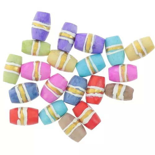 Assortimento di perle in osso macchiato 12x8 mm - Multicolore - Dorato x20