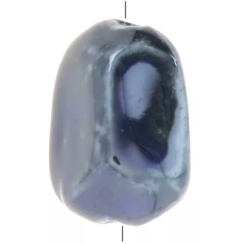 Perla irregolare in ceramica 34x26 mm - Nero - Marmo blu notte iridescente x1