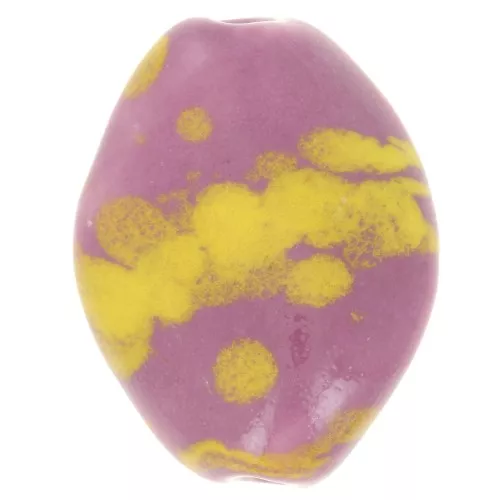 Perla ritorta in ceramica 28x21,5 mm - Rosa - Giallo screziato x1