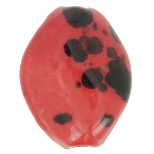 Perla ritorta in ceramica 28x21,5 mm - Rosso - Nero screziato x1