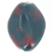 Perlina ritorta in ceramica 28x21,5 mm - Blu anatra - Rosso screziato x1