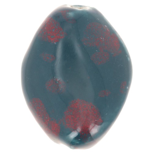 Perlina ritorta in ceramica 28x21,5 mm - Blu anatra - Rosso screziato x1