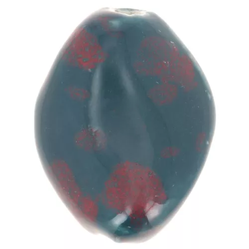 Perlina ritorta in ceramica 28x21,5 mm - Blu anatra - Rosso screziato x1
