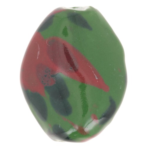 Perlina ritorta in ceramica 28x21,5 mm - Verde - Marmorizzata rossa e nera x1