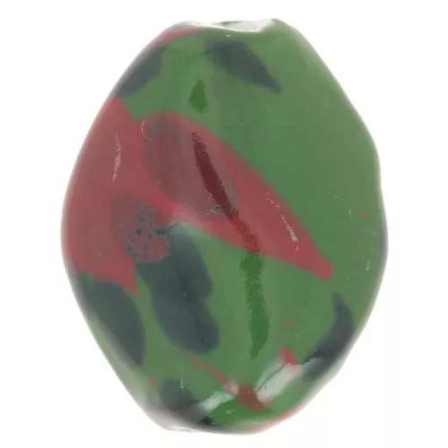 Perlina ritorta in ceramica 28x21,5 mm - Verde - Marmorizzata rossa e nera x1