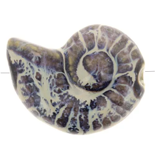 Perla di conchiglia in ceramica 40x31 mm - Marrone scuro - Blu e beige marmorizzato x1