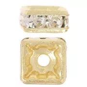 Perla rotonda Strass quadrata 5 mm - Dorato - Cristallo x1