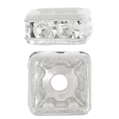 Perla rotonda quadrata 5 mm -argentato- Cristallo x1