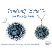 Cabochon rotondo in vetro di Puca® 25 mm - Nero Blu Pietra Verde x1