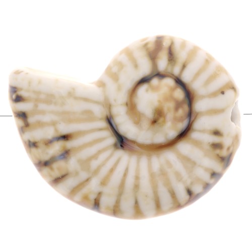 Perla di conchiglia in ceramica 40x31 mm - Beige - Marrone marmorizzato x1