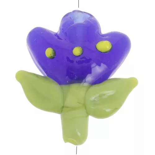 Perla floreale in vetro 21,5x20 mm - Blu scuro - Verde x1