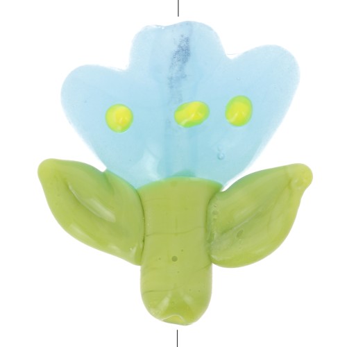 Perla floreale in vetro 21,5x20 mm - Blu - Verde x1