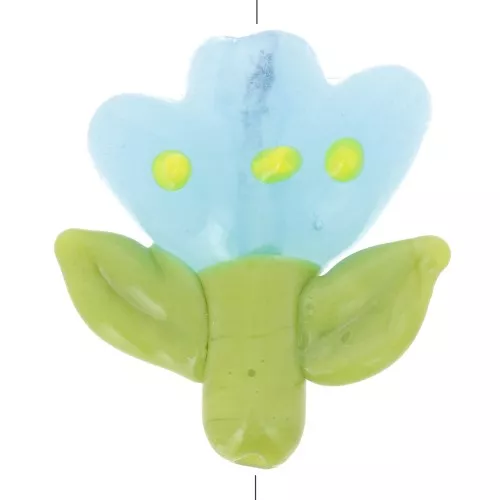Perla floreale in vetro 21,5x20 mm - Blu - Verde x1