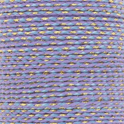 Cordoncino di cotone intrecciato e filo metallico 1,5 mm - Multi Blu - Viola - Dorato x1m