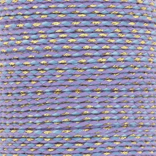 Cordoncino di cotone intrecciato e filo metallico 1,5 mm - Multi Blu - Viola - Dorato x1m