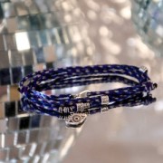 Cordoncino di cotone intrecciato e filo metallico 1,5 mm - Multi Blu - Viola - Dorato x1m