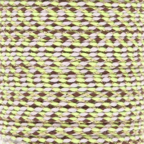 Cordoncino di cotone intrecciato e filo metallico da 1,5 mm - Marrone - Giallo fluorescente - Dorato x1m