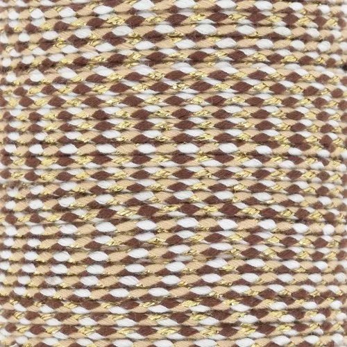 Cordoncino di cotone intrecciato e filo metallico 1,5 mm - Marrone - Sabbia - Bianco - Dorato x1m