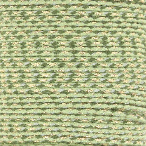 Cordoncino di cotone intrecciato e filo metallico 1,5 mm - Multi Verde - Dorato x1m