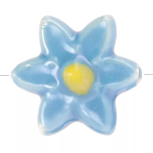 Perla floreale in ceramica 17x16 mm - Blu - Giallo iridescente x4