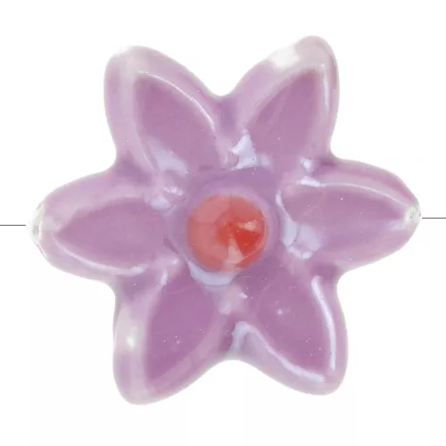 Perla fiore in ceramica 17x16 mm - Viola - Rosso iridescente x4