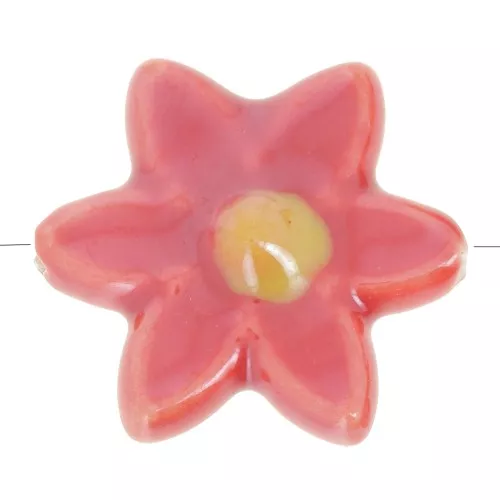 Perla floreale in ceramica 17x16 mm - Rosso - Giallo intenso iridescente x4