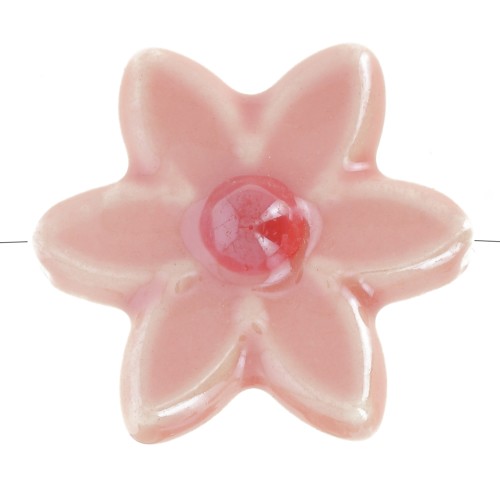 Perla fiore in ceramica 17x16 mm - Rosa - Rosso iridescente x4
