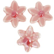 Perla fiore in ceramica 17x16 mm - Rosa - Rosso iridescente x4