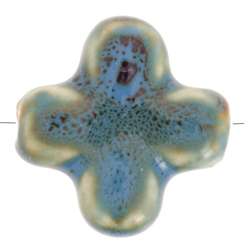 Perla trasversale in ceramica da 21 mm - Blu marmorizzato x5