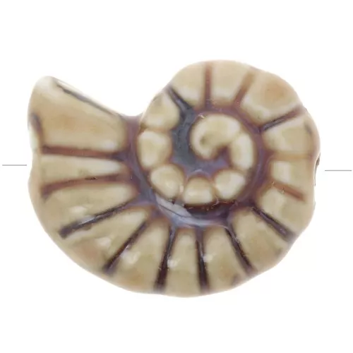 Perla conchiglia in ceramica 20x16 mm - Beige - Marrone marmorizzato x1