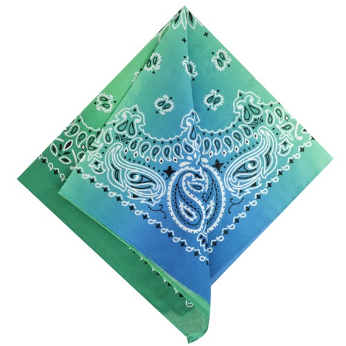 Bandana 100% cotone - Stampa cachemire - Tie and Dye - Verde scuro - Verde - Blu x1
