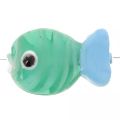 Perla di vetro per pesci 20x13 mm - Verde - Azzurro x1