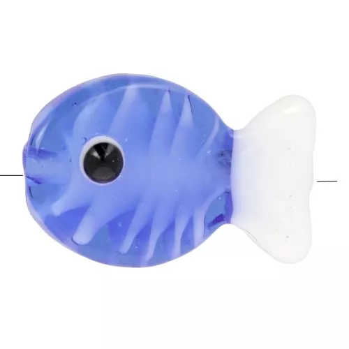 Perla di vetro per pesci 20x13 mm - Blu reale - Bianco x1