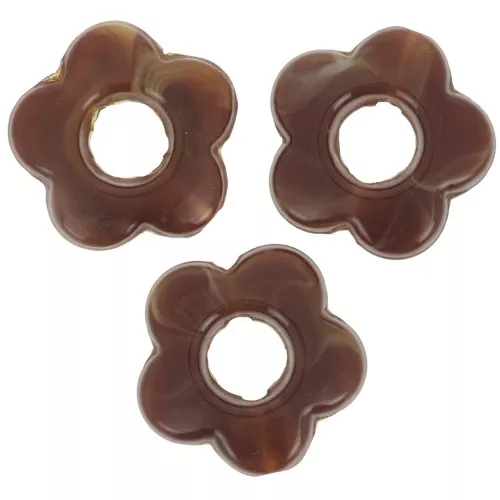Perle di fiori in resina opaca 14 mm - Marrone scuro marmorizzato x4