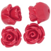Perle di fiori sintetici semiperforati da 8 mm - Rosso x4