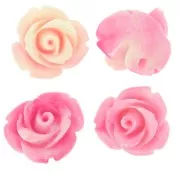 Perle di fiori sintetici da 10 mm - Rosa marmorizzato - Crema x4