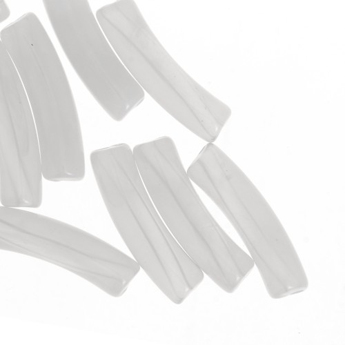 Perle tubolari curve in acrilico traslucido 19x5 mm - Grigio chiaro marmorizzato x10