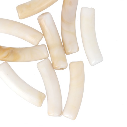 Perle tubolari curve 19x5 mm in acrilico opaco - Beige marmorizzato - Marrone x10
