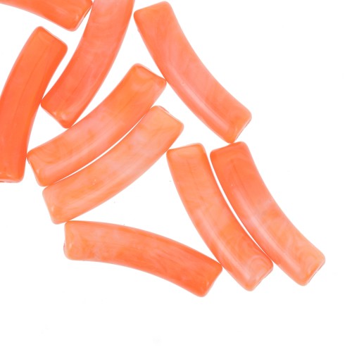 Perline tubolari curve 19x5 mm in acrilico traslucido - Arancione marmorizzato x10