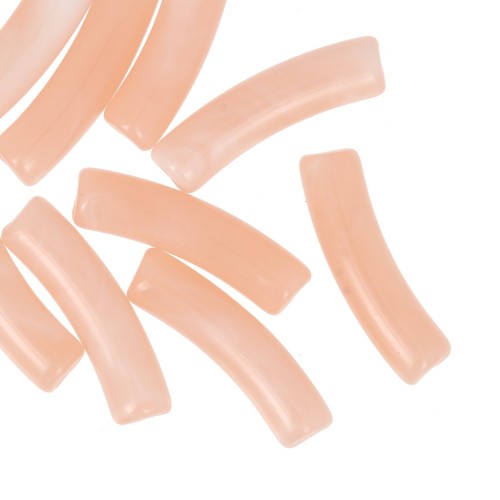 Perline tubolari curve 19x5 mm in acrilico traslucido - Salmone marmorizzato x10