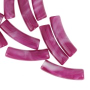 Perline tubolari curve in acrilico opaco 19x5 mm - Prugna marmorizzata x10