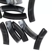 Perle tubolari curve in acrilico opaco 19x5 mm - Nero marmorizzato x10