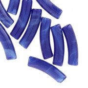Perline tubolari curve in acrilico opaco 19x5 mm - blu reale marmorizzato x10