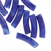 Perline tubolari curve in acrilico opaco 19x5 mm - blu reale marmorizzato x10