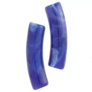 Perline tubolari curve in acrilico opaco 19x5 mm - blu reale marmorizzato x10